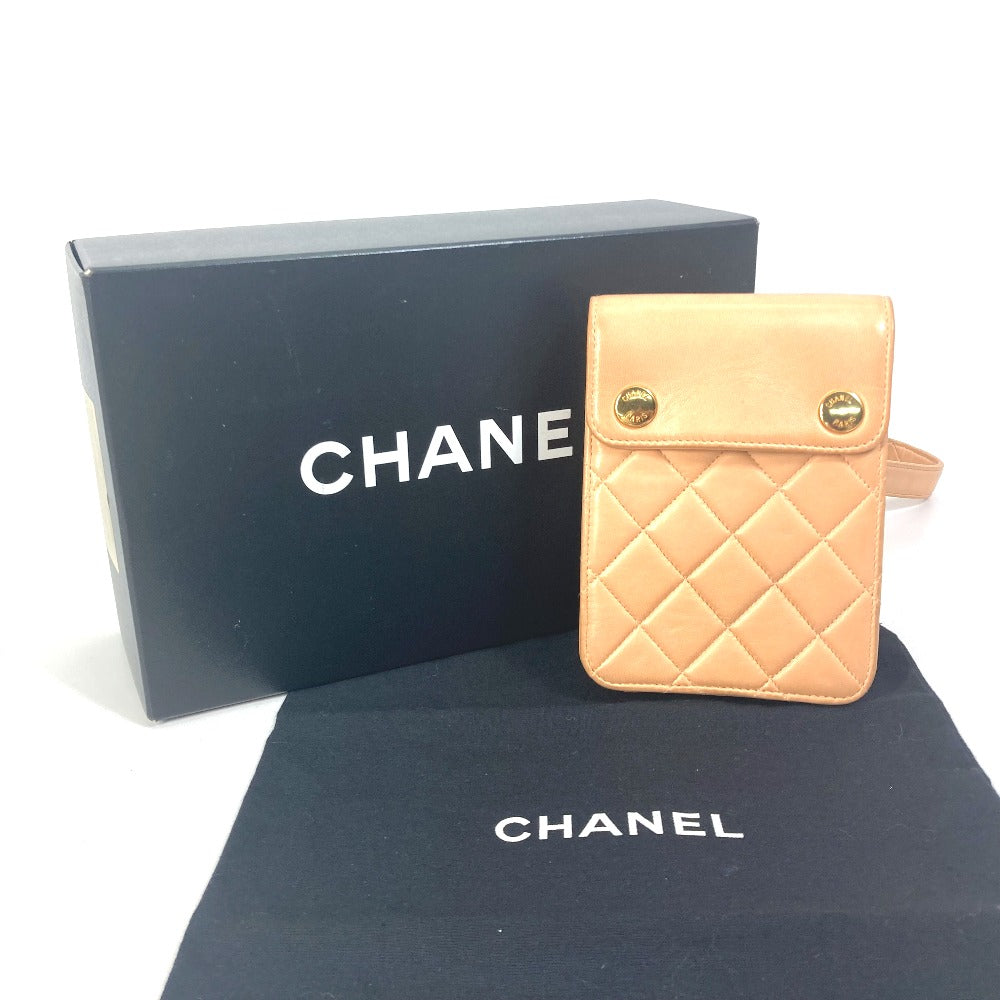 CHANEL Shoulder Bag lambskin Pink type neck pouch smartphone pouch Matelasse Pouch Quilting Women Used Authentic