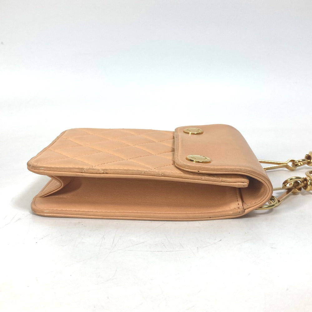 CHANEL Shoulder Bag lambskin Pink type neck pouch smartphone pouch Matelasse Pouch Quilting Women Used Authentic