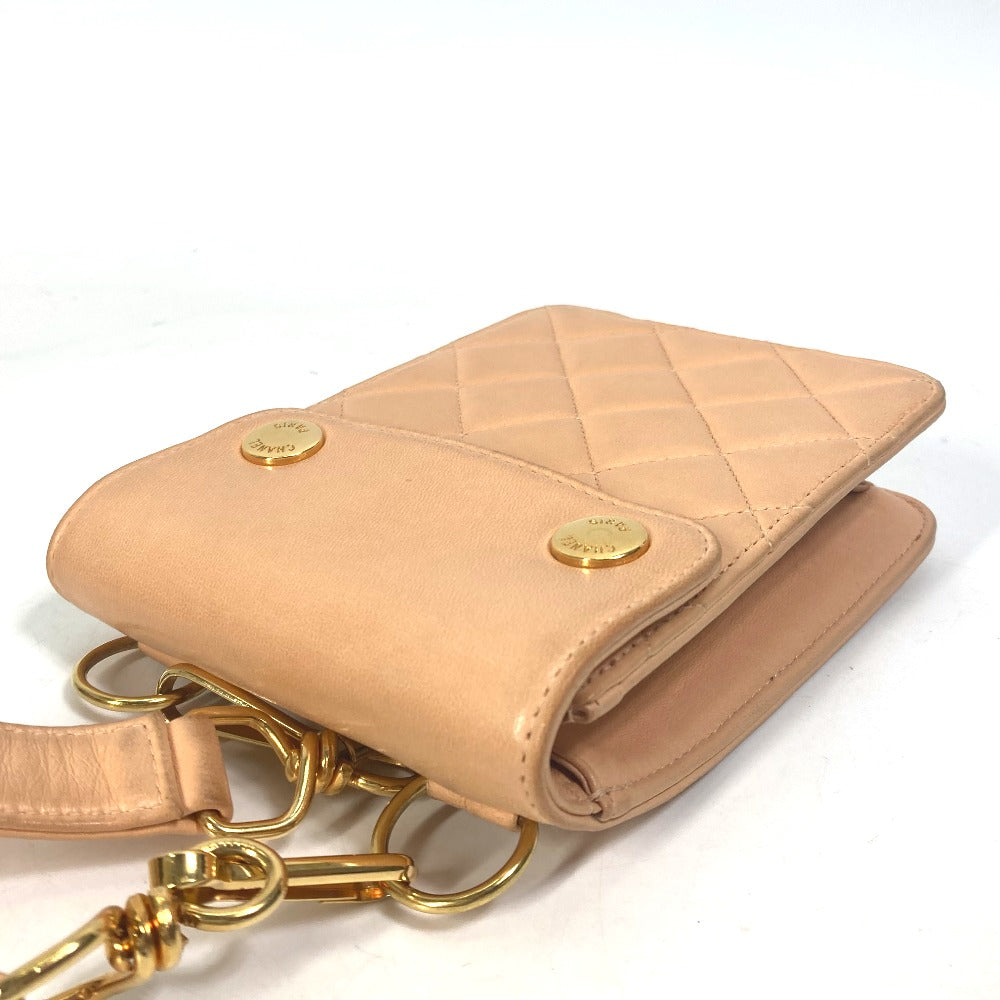 CHANEL Shoulder Bag lambskin Pink type neck pouch smartphone pouch Matelasse Pouch Quilting Women Used Authentic