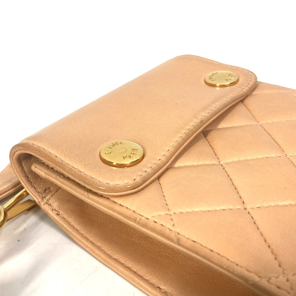 CHANEL Shoulder Bag lambskin Pink type neck pouch smartphone pouch Matelasse Pouch Quilting Women Used Authentic