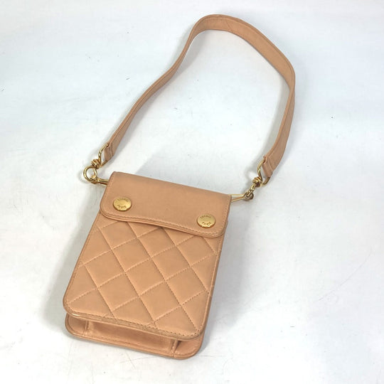 CHANEL Shoulder Bag lambskin Pink type neck pouch smartphone pouch Matelasse Pouch Quilting Women Used Authentic
