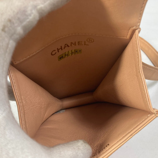 CHANEL Shoulder Bag lambskin Pink type neck pouch smartphone pouch Matelasse Pouch Quilting Women Used Authentic