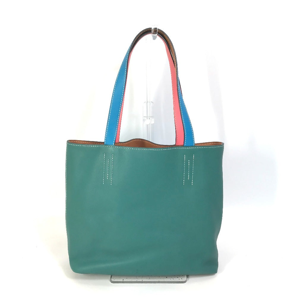 HERMES Tote Bag Leather, Vokissim Blue Zanzibar / Malachite double sense 35 Reversible by color Women Used Authentic
