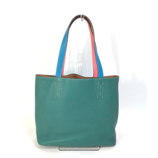 HERMES Tote Bag Leather, Vokissim Blue Zanzibar / Malachite double sense 35 Reversible by color Women Used Authentic
