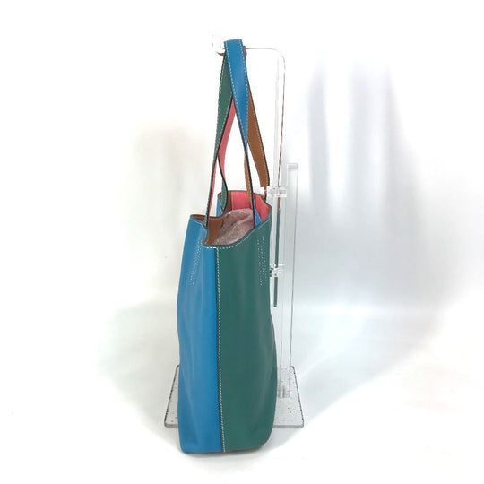 HERMES Tote Bag Leather, Vokissim Blue Zanzibar / Malachite double sense 35 Reversible by color Women Used Authentic