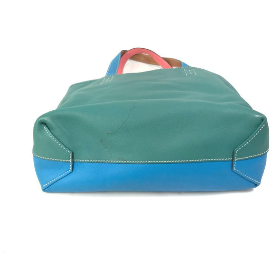 HERMES Tote Bag Leather, Vokissim Blue Zanzibar / Malachite double sense 35 Reversible by color Women Used Authentic