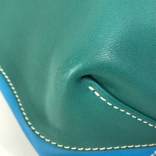 HERMES Tote Bag Leather, Vokissim Blue Zanzibar / Malachite double sense 35 Reversible by color Women Used Authentic