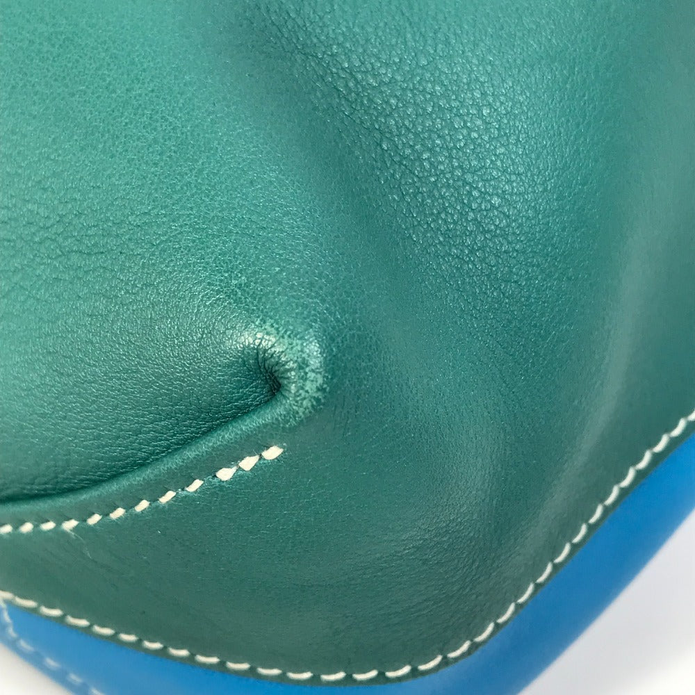HERMES Tote Bag Leather, Vokissim Blue Zanzibar / Malachite double sense 35 Reversible by color Women Used Authentic