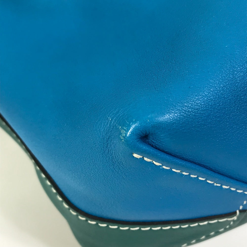 HERMES Tote Bag Leather, Vokissim Blue Zanzibar / Malachite double sense 35 Reversible by color Women Used Authentic
