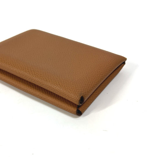 HERMES Card Case Epsom Brown Wallet Calvi duo Women Used Authentic