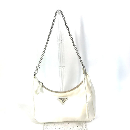 PRADA Shoulder Bag 1BH204 Nylon white Triangle logo plate Re-Edition 2005 Women Used Authentic