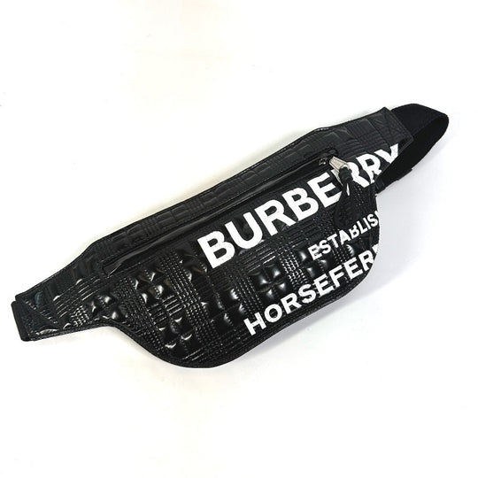 BURBERRY Sling bag 8028160 enamel enamel leather black logo BRUMMELL horse ferry HOSEFEY mens Used Authentic