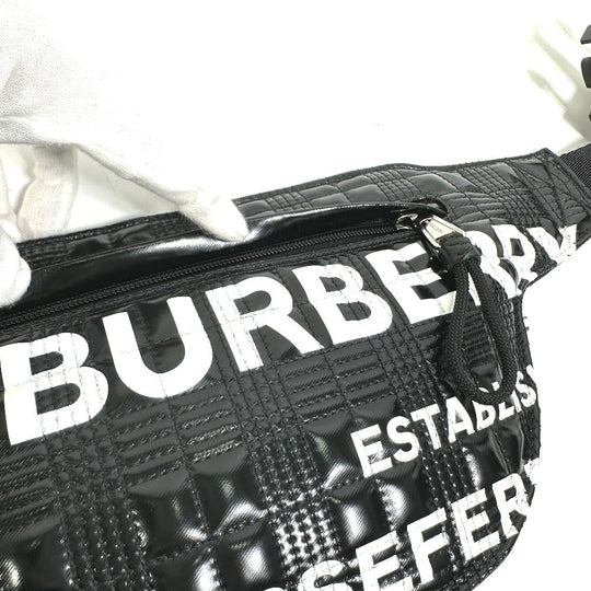 BURBERRY Sling bag 8028160 enamel enamel leather black logo BRUMMELL horse ferry HOSEFEY mens Used Authentic