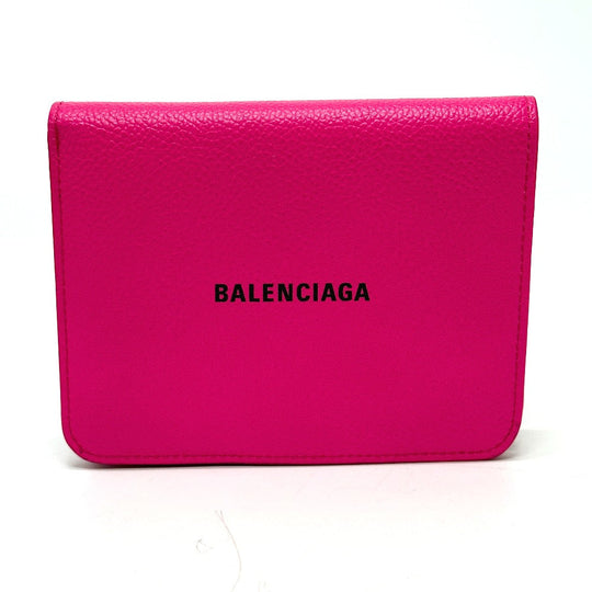 BALENCIAGA Folded wallet leather pink logo Ville Women Used Authentic
