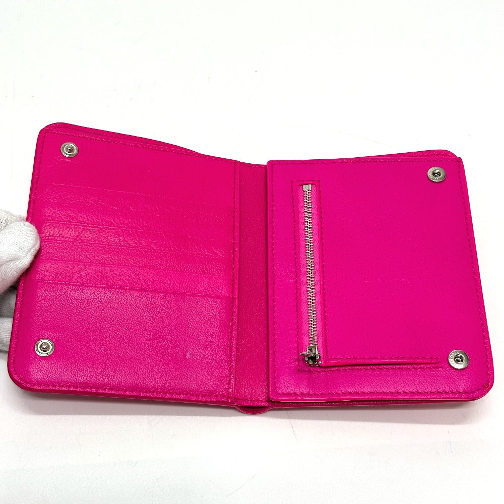 BALENCIAGA Folded wallet leather pink logo Ville Women Used Authentic