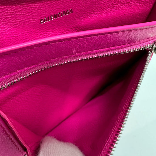 BALENCIAGA Folded wallet leather pink logo Ville Women Used Authentic
