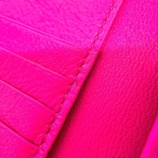 BALENCIAGA Folded wallet leather pink logo Ville Women Used Authentic
