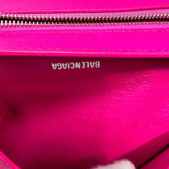 BALENCIAGA Folded wallet leather pink logo Ville Women Used Authentic