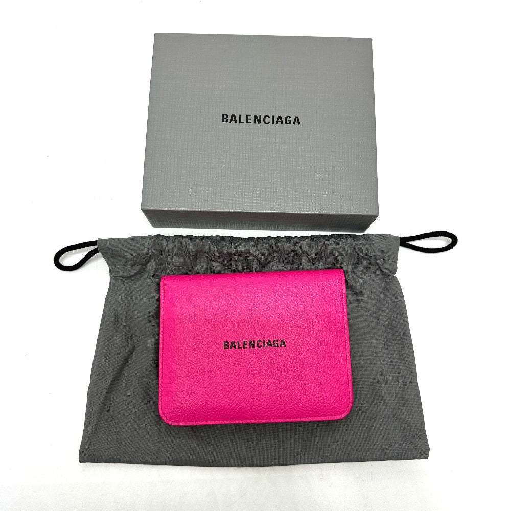 BALENCIAGA Folded wallet leather pink logo Ville Women Used Authentic