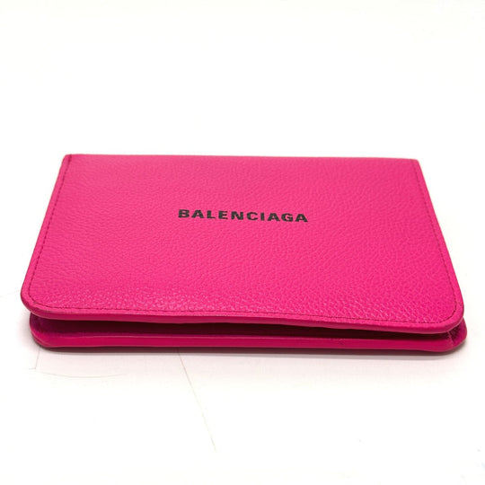 BALENCIAGA Folded wallet leather pink logo Ville Women Used Authentic