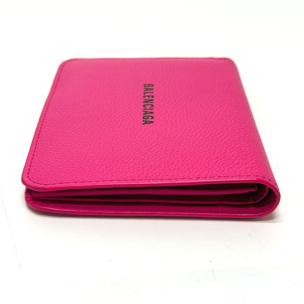 BALENCIAGA Folded wallet leather pink logo Ville Women Used Authentic