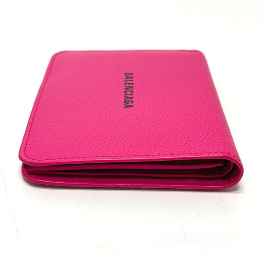 BALENCIAGA Folded wallet leather pink logo Ville Women Used Authentic