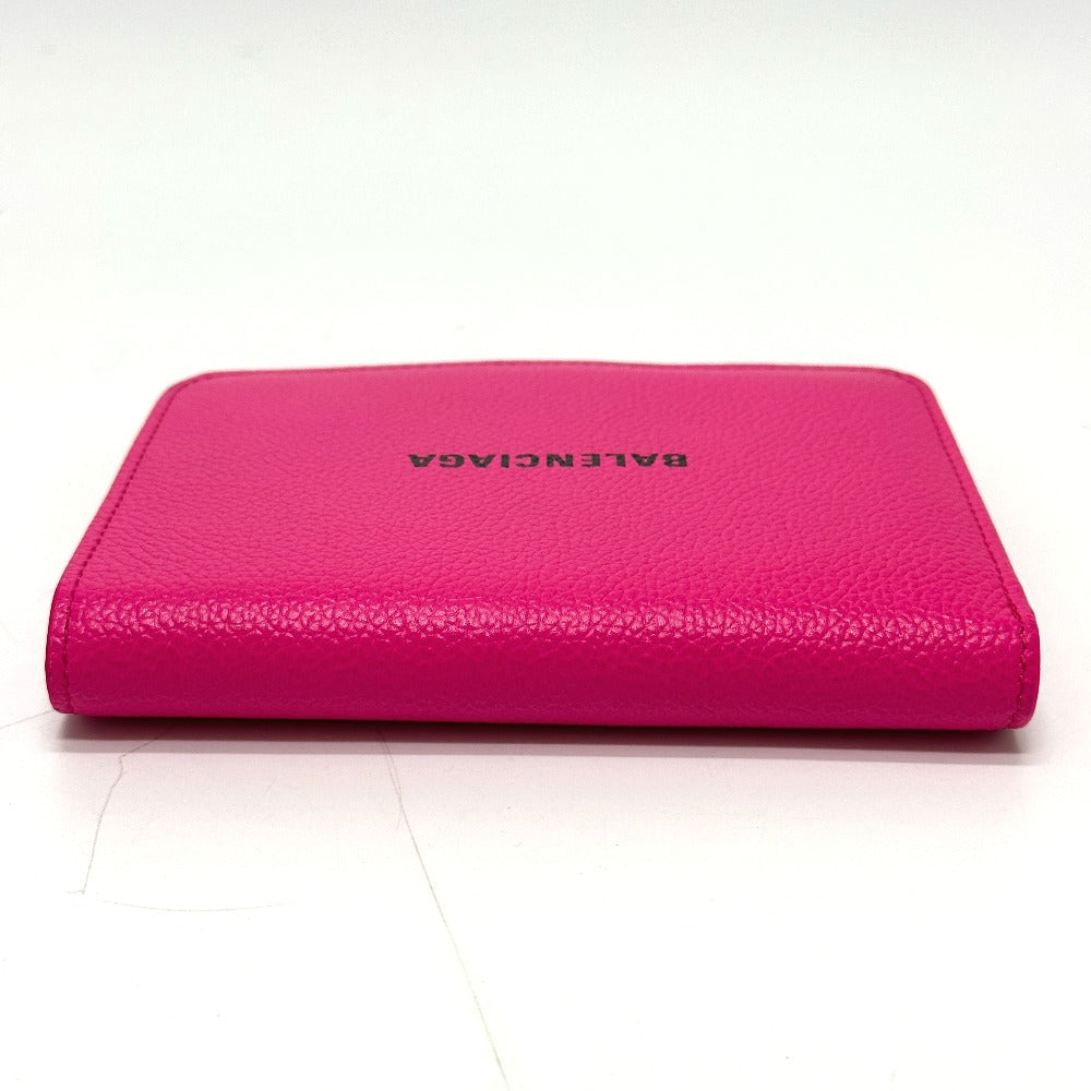 BALENCIAGA Folded wallet leather pink logo Ville Women Used Authentic
