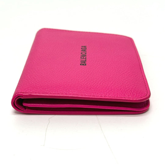 BALENCIAGA Folded wallet leather pink logo Ville Women Used Authentic