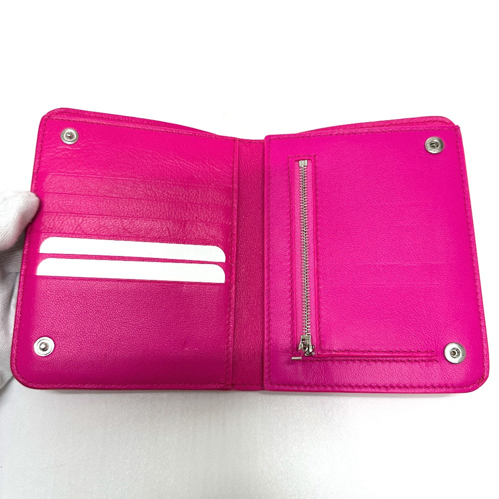 BALENCIAGA Folded wallet leather pink logo Ville Women Used Authentic