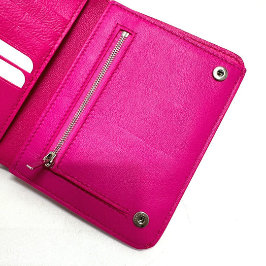 BALENCIAGA Folded wallet leather pink logo Ville Women Used Authentic