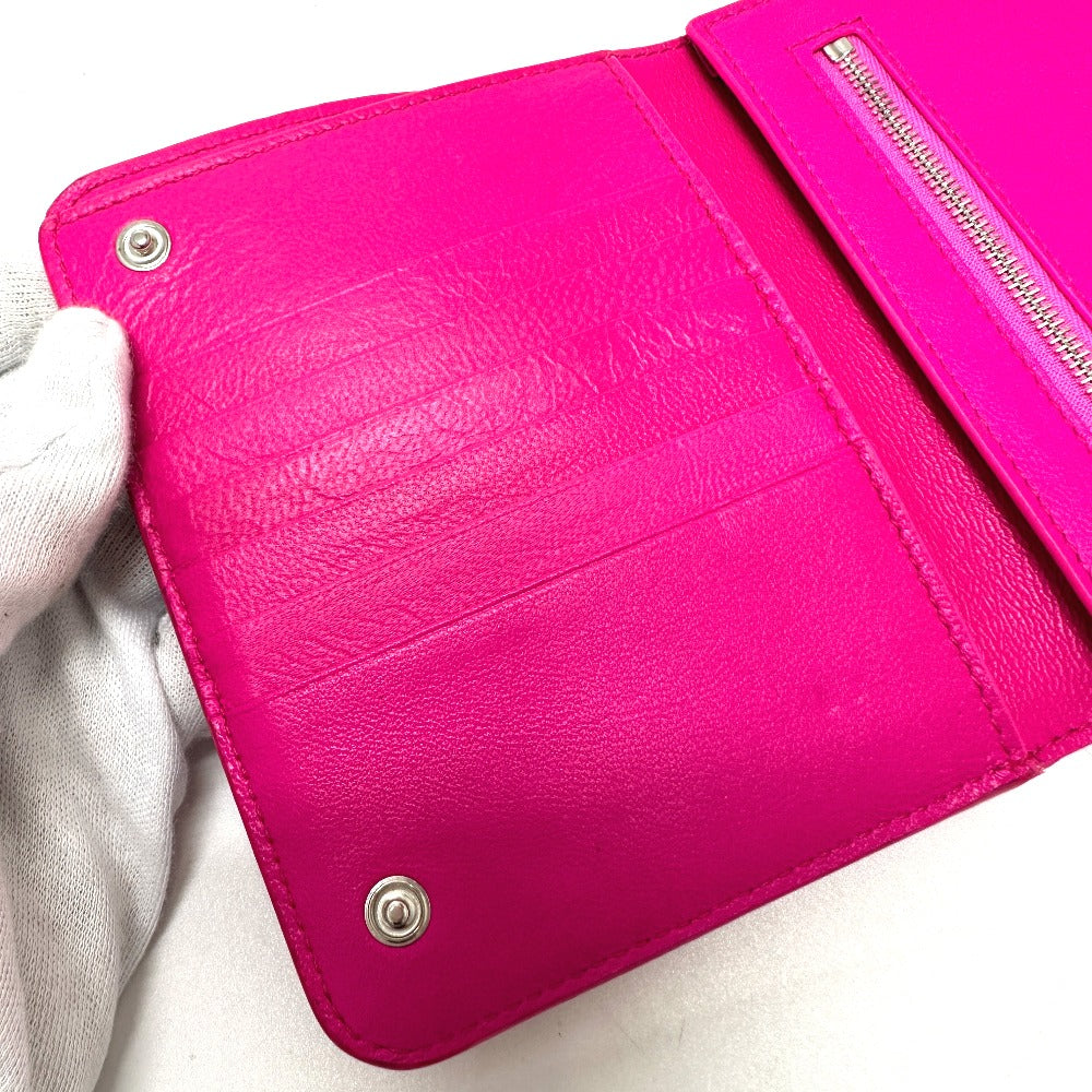 BALENCIAGA Folded wallet leather pink logo Ville Women Used Authentic