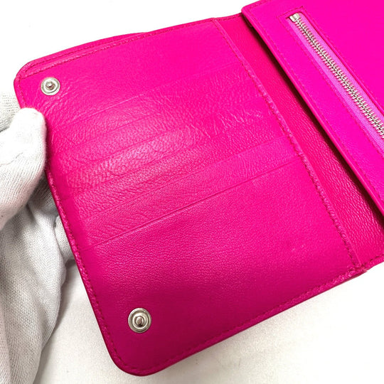 BALENCIAGA Folded wallet leather pink logo Ville Women Used Authentic