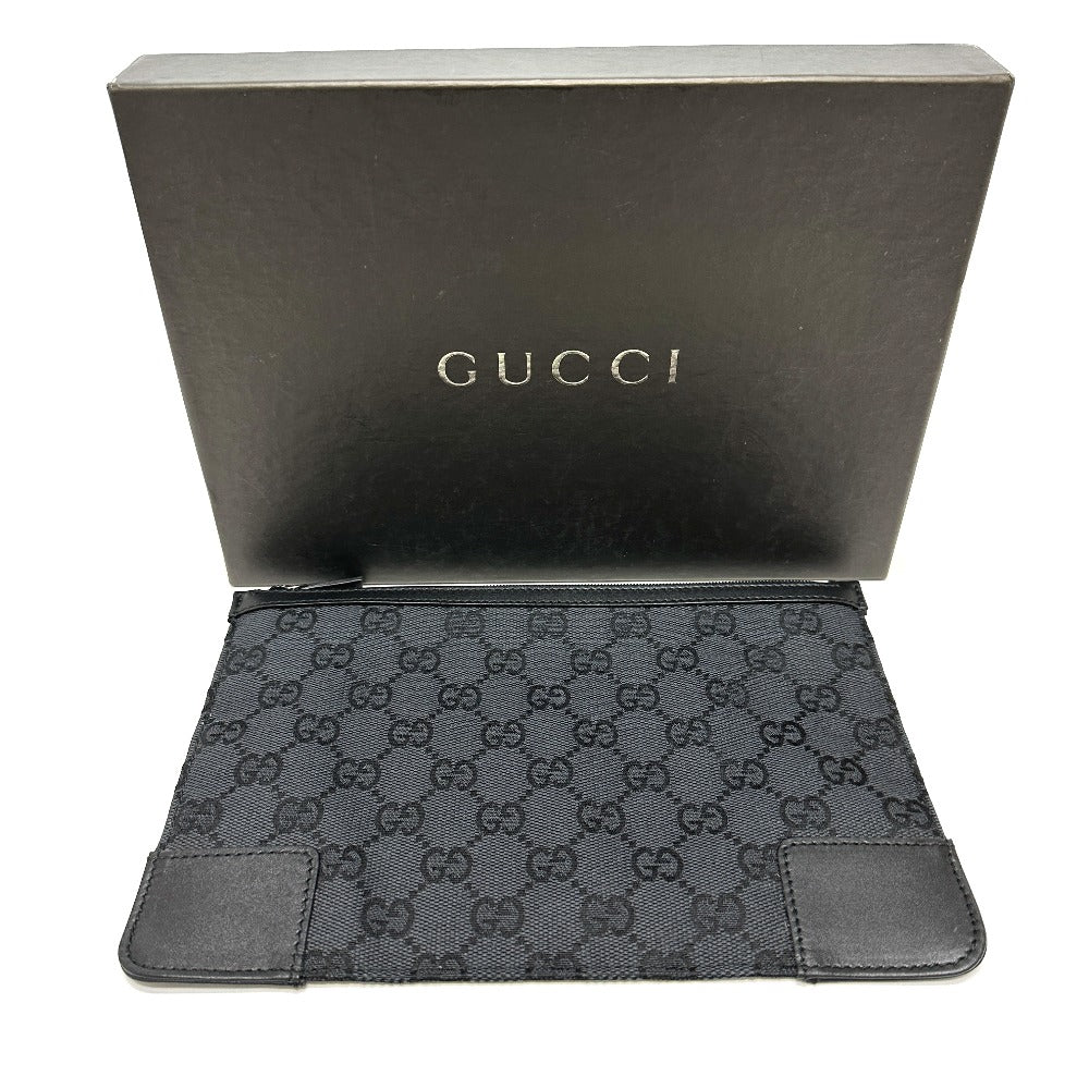 GUCCI Pouch 150415 GG canvas black GG flat Women Used Authentic