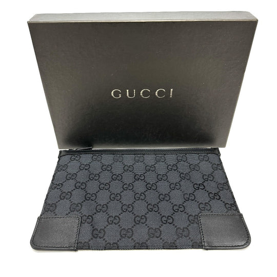GUCCI Pouch 150415 GG canvas black GG flat Women Used Authentic