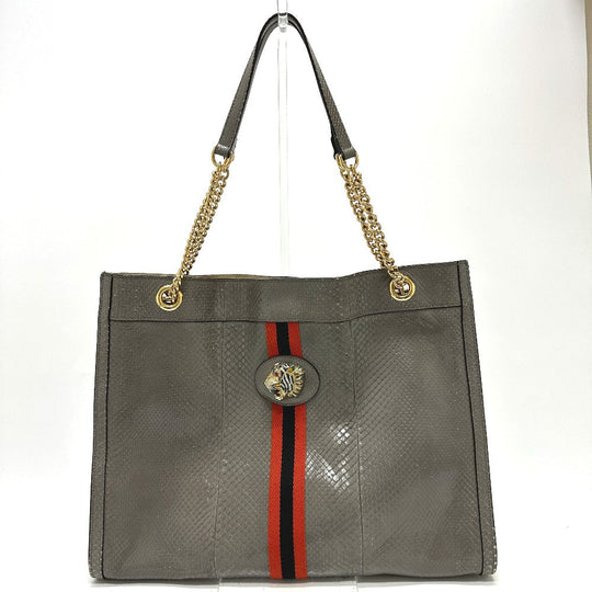 GUCCI Tote Bag 537219 leather gray Sherry line raja tiger head Women Used Authentic