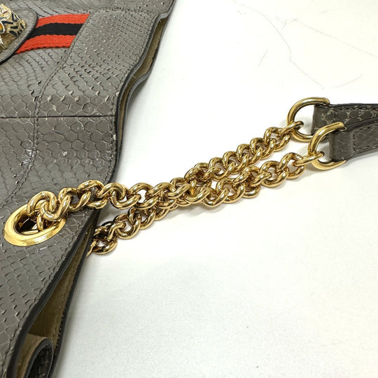 GUCCI Tote Bag 537219 leather gray Sherry line raja tiger head Women Used Authentic