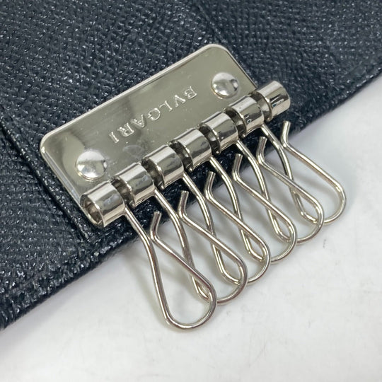 BVLGARI Key case Key holder  leather black Bulgari Bulgari ring clip logo clip mens Used Authentic