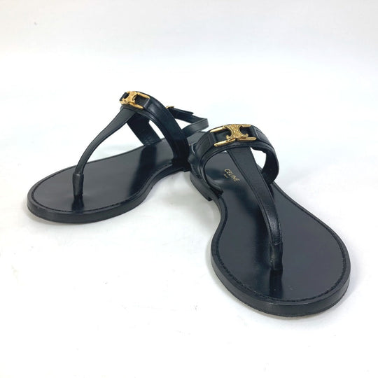 CELINE Sandals 33310 leather black Triomphe Tong sandals Women 34 Used Authentic