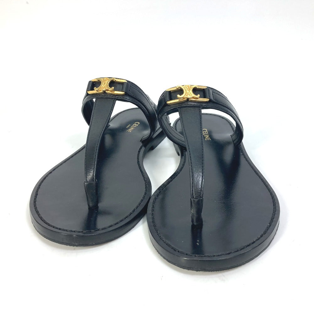 CELINE Sandals 33310 leather black Triomphe Tong sandals Women 34 Used Authentic