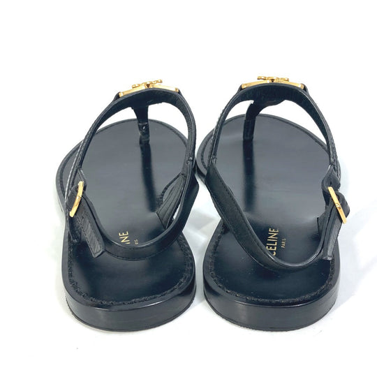 CELINE Sandals 33310 leather black Triomphe Tong sandals Women 34 Used Authentic