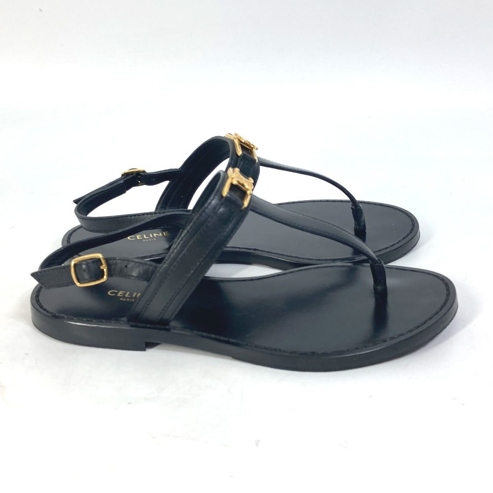 CELINE Sandals 33310 leather black Triomphe Tong sandals Women 34 Used Authentic