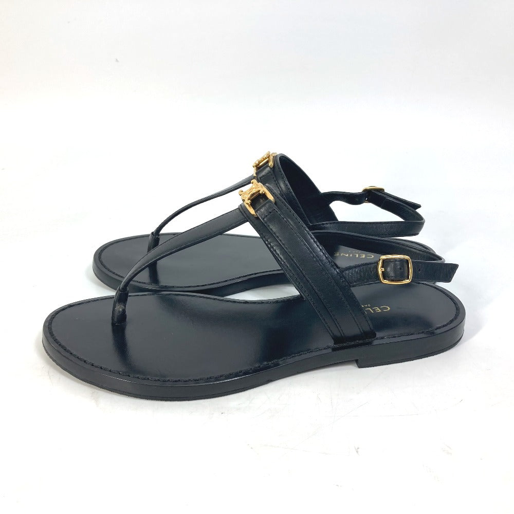 CELINE Sandals 33310 leather black Triomphe Tong sandals Women 34 Used Authentic