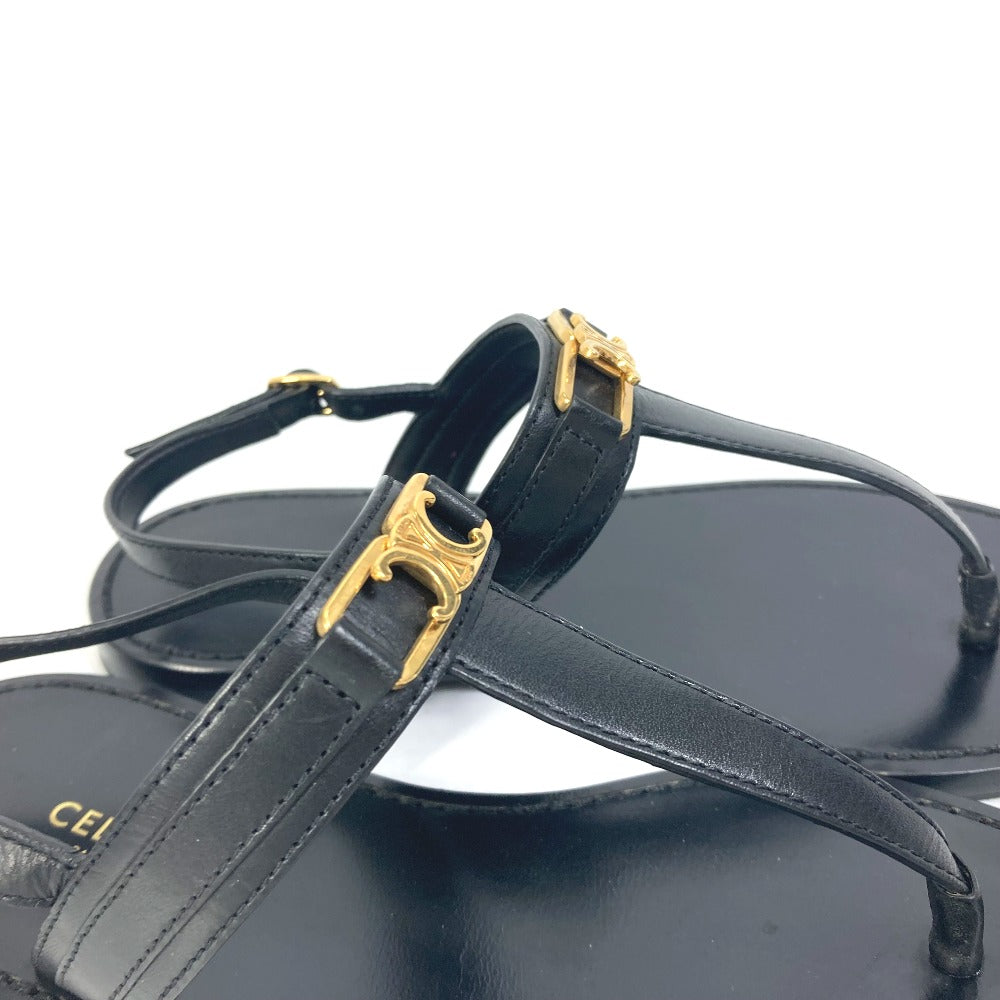 CELINE Sandals 33310 leather black Triomphe Tong sandals Women 34 Used Authentic