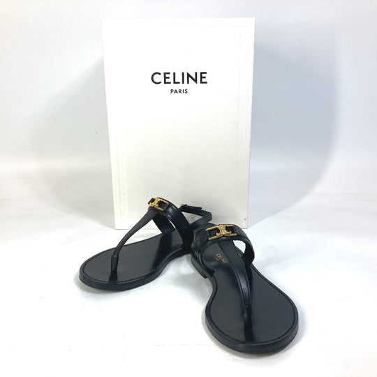 CELINE Sandals 33310 leather black Triomphe Tong sandals Women 34 Used Authentic