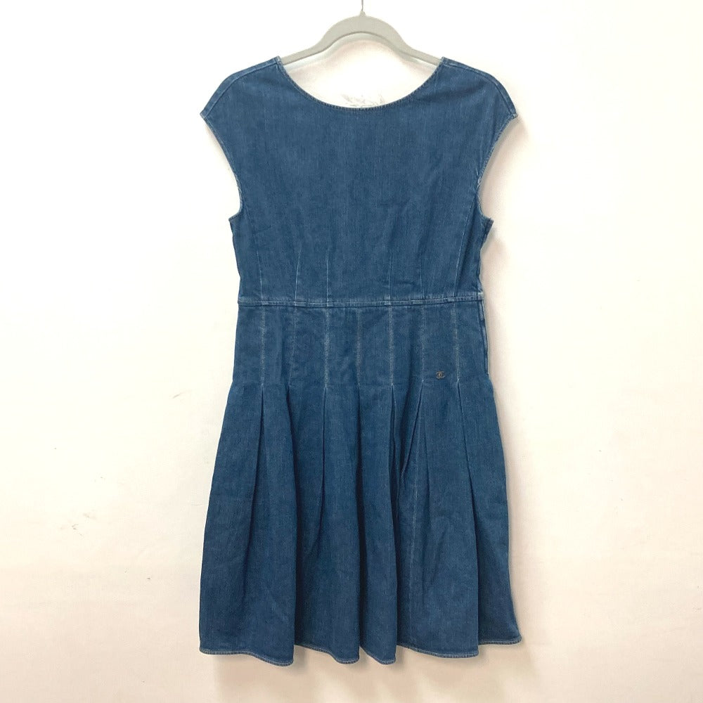 CHANEL one piece P29999 Cotton, Polyurethane blue Apparel Sleeveless 07C COCO Mark CC Women 40 Used Authentic