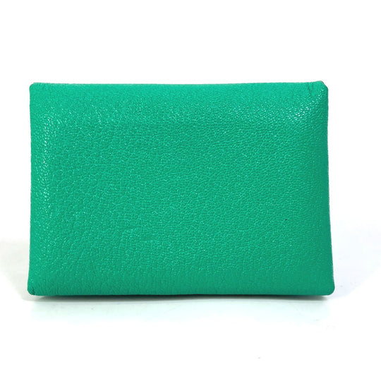 HERMES Card Case Shave green Coin Pocket Coin case Card Case Calvi duo Women Used Authentic