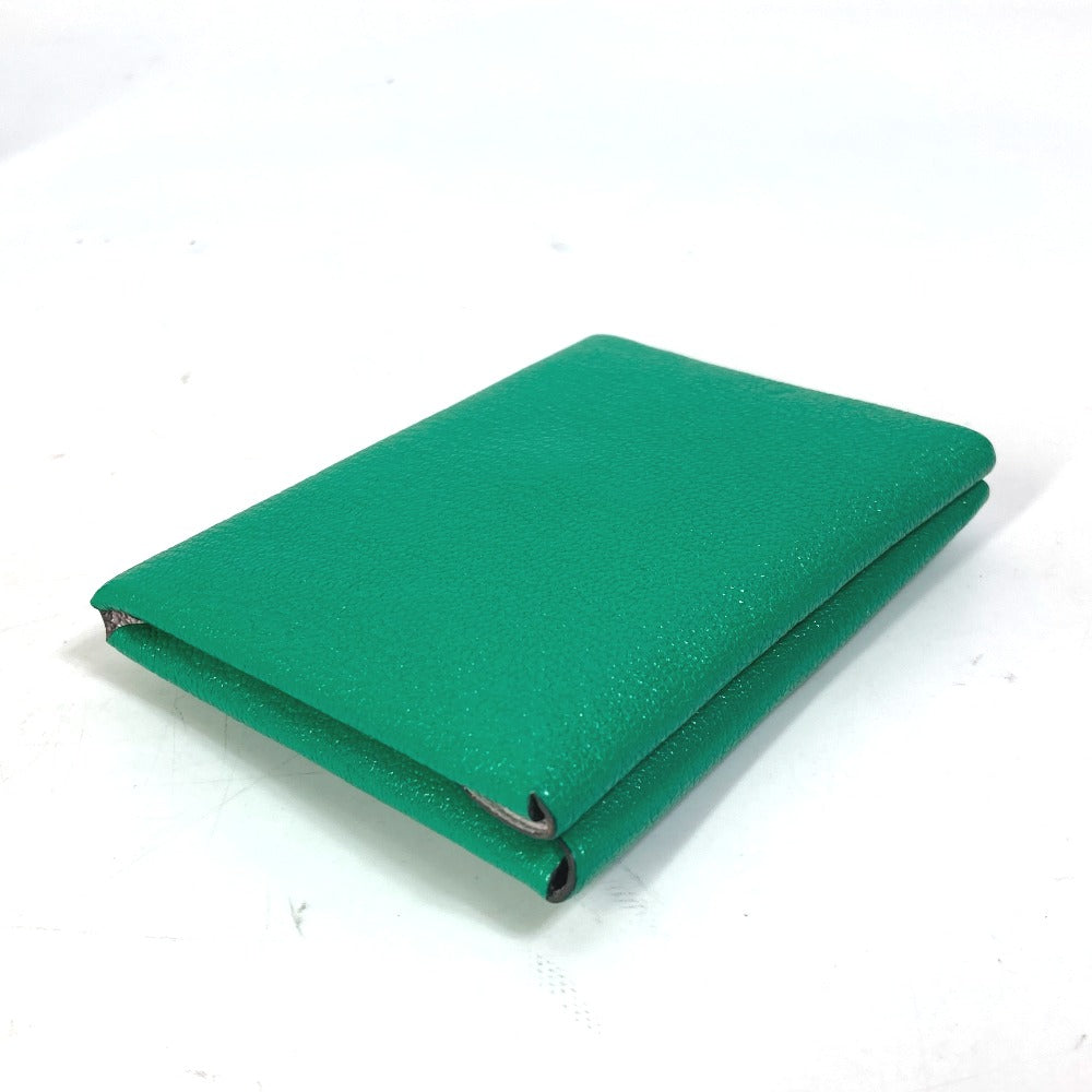 HERMES Card Case Shave green Coin Pocket Coin case Card Case Calvi duo Women Used Authentic