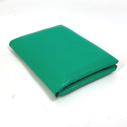HERMES Card Case Shave green Coin Pocket Coin case Card Case Calvi duo Women Used Authentic