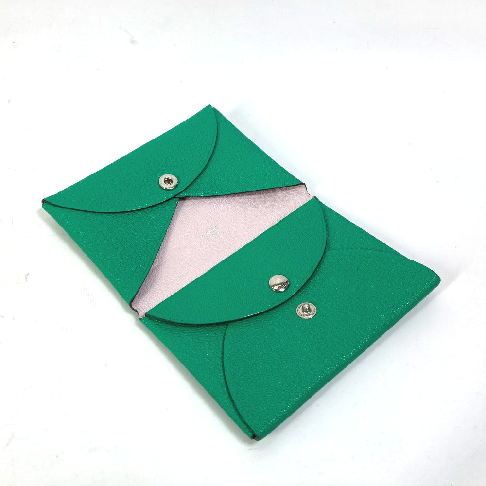HERMES Card Case Shave green Coin Pocket Coin case Card Case Calvi duo Women Used Authentic
