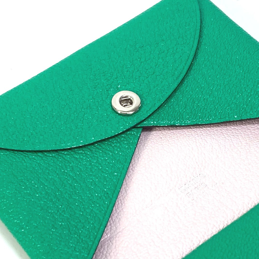 HERMES Card Case Shave green Coin Pocket Coin case Card Case Calvi duo Women Used Authentic